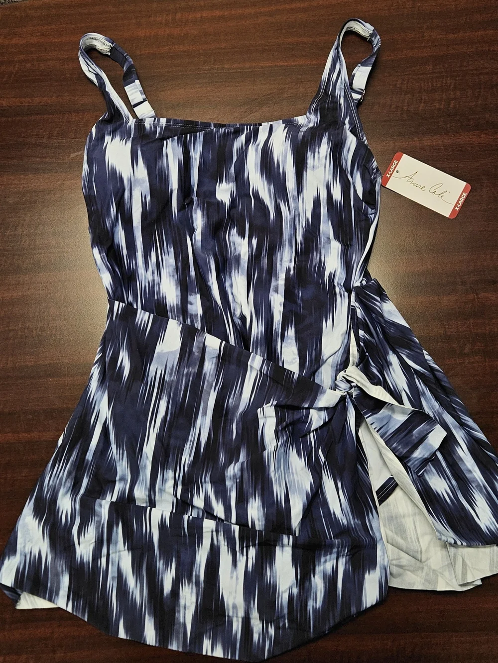 Anne Cole Navy & White Tie-Waist One Piece Swimdress